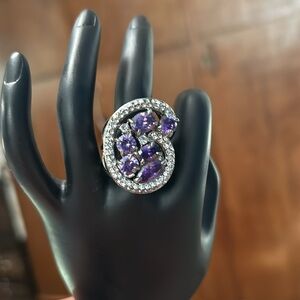 AMETHYST Dinner/Cocktail Rhinestones Large Ring size 9